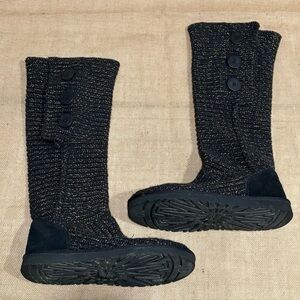 UGG Black Knit Boots with Button Detail